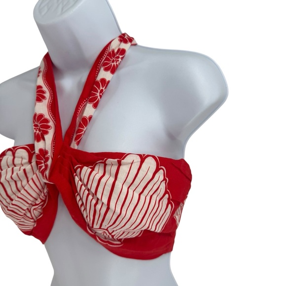 FARM Rio Ainika Shell Red Crop Top XS NWT Linen Halter Tropical Resort Vacation - Picture 7 of 12